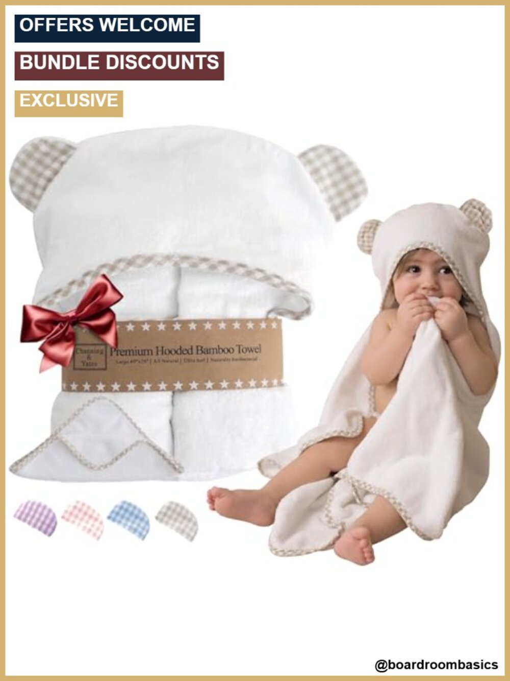Organic Viscose Bamboo Hooded Baby Towel & Washcloth Set Soft Bath Gift